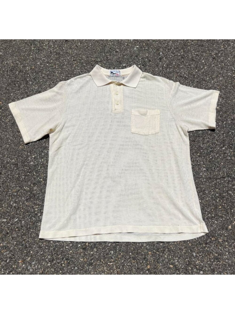 Vintage Weekender Pro cream colored cotton blend open mesh textured tennis polo